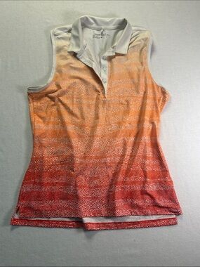 Nike Gradient Dot Sleeveless Polo Tank - White Collar, Orange & Red